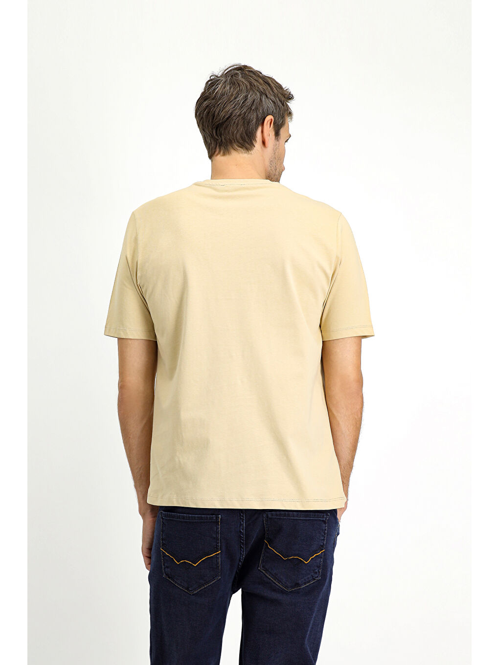 Bej Bisiklet Yaka Regular Fit Süprem Pamuk %100 Pamuk Tişört-4