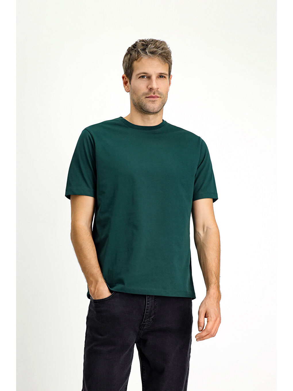 Yeşil Bisiklet Yaka Regular Fit Süprem Pamuk %100 Pamuk Tişört-2