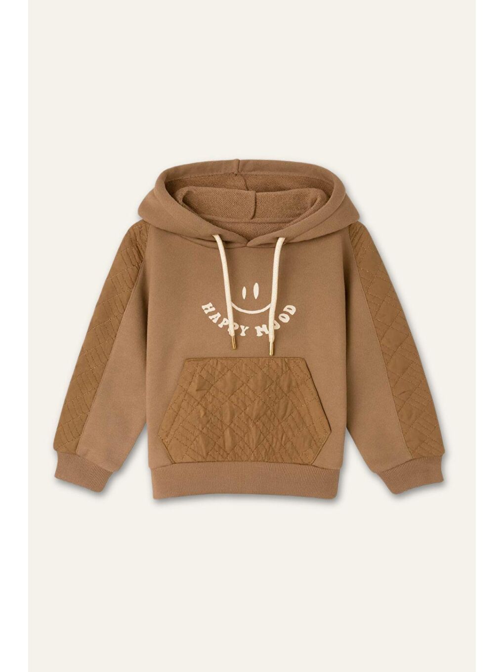 Kız Çocuk Reglan Kollu Baskı Detaylı Kapitoneli Sweatshirt - Kahverengi