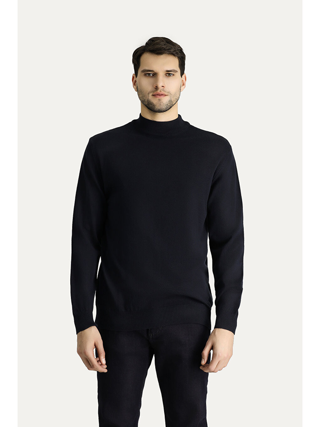 Lacivert Bato Yaka Slim Fit Dar Kesim Pamuklu Triko Kazak-3