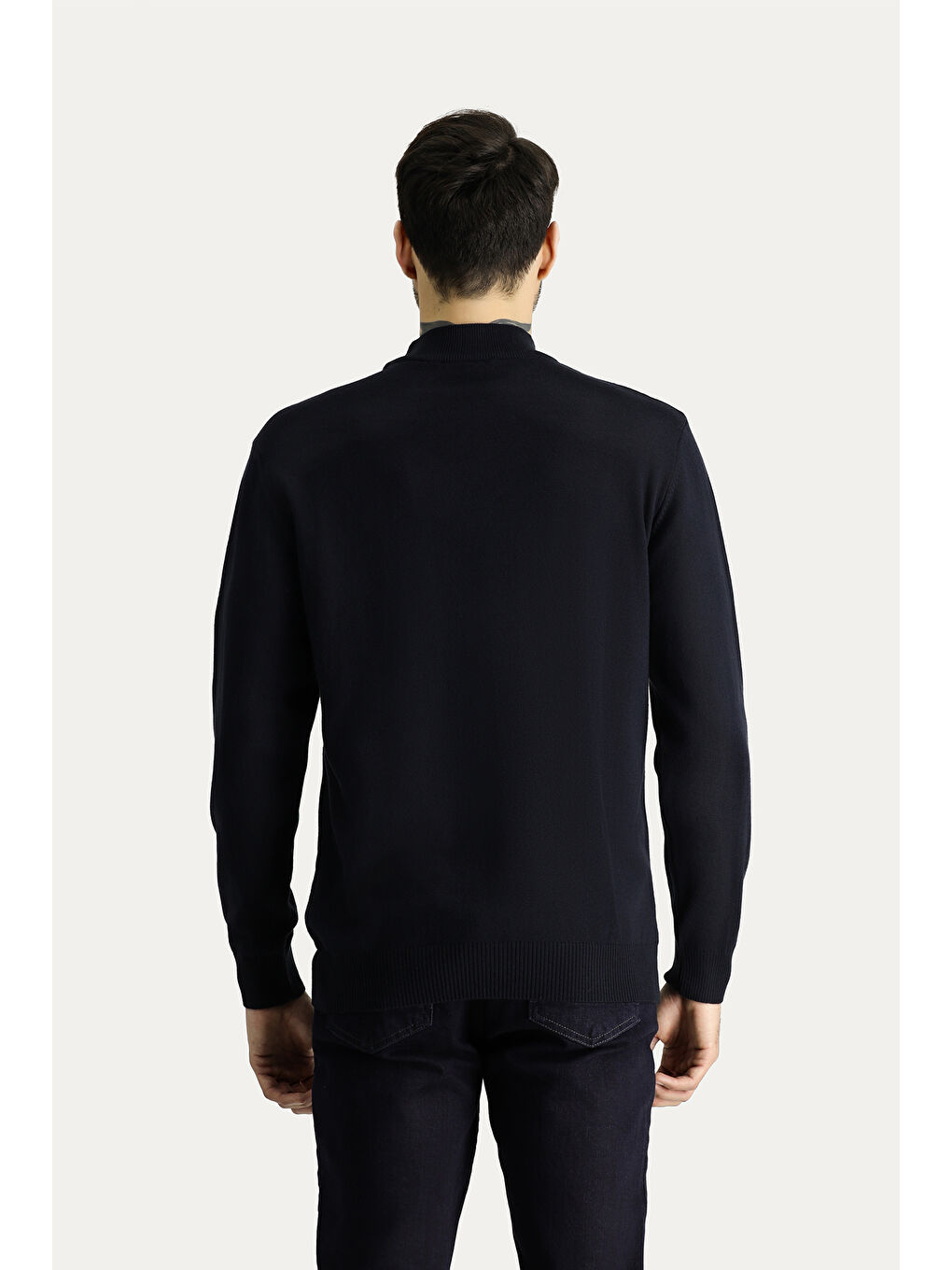 Lacivert Bato Yaka Slim Fit Dar Kesim Pamuklu Triko Kazak-4