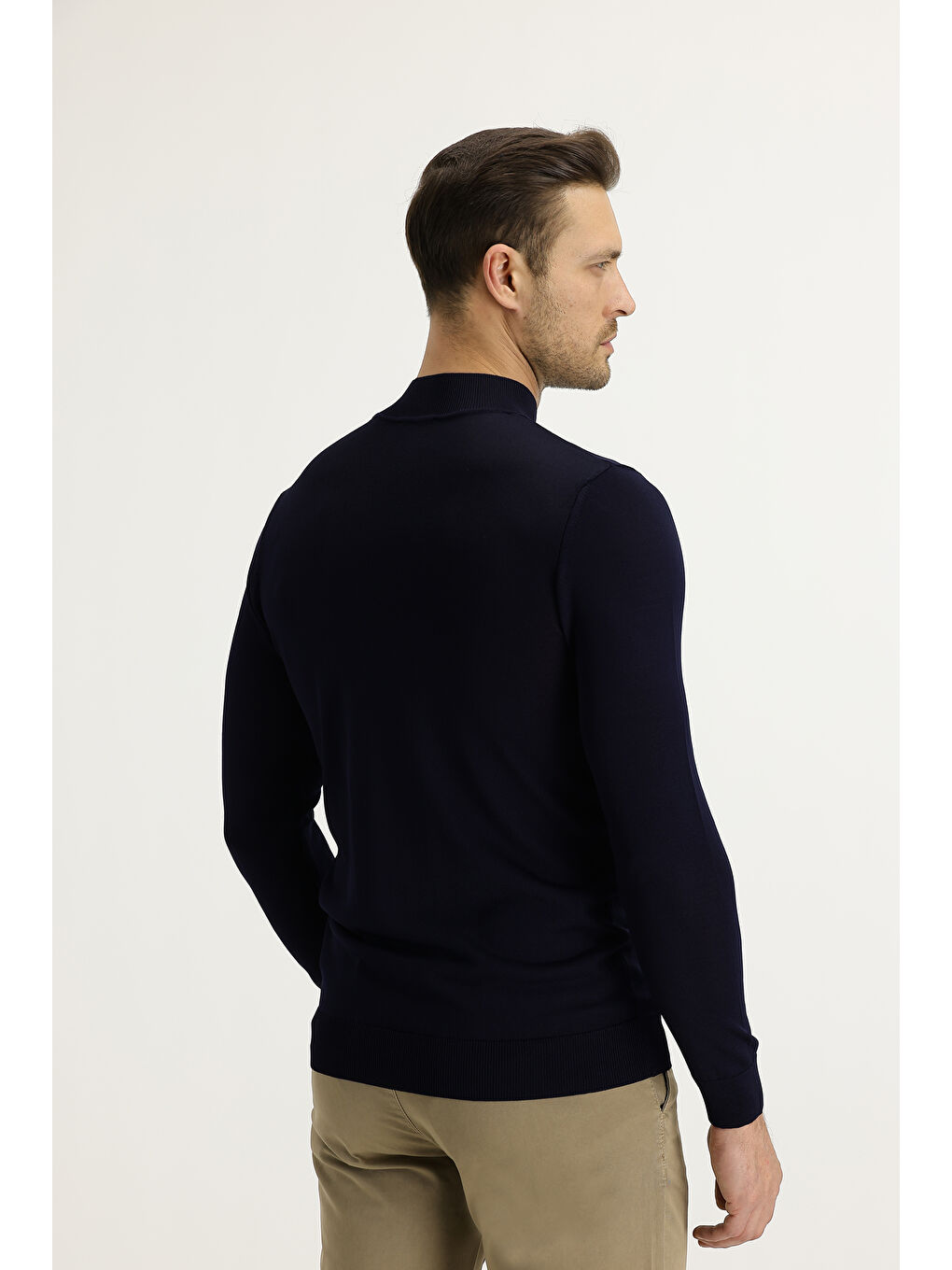 Lacivert Bato Yaka Slim Fit Dar Kesim Triko Kazak-3