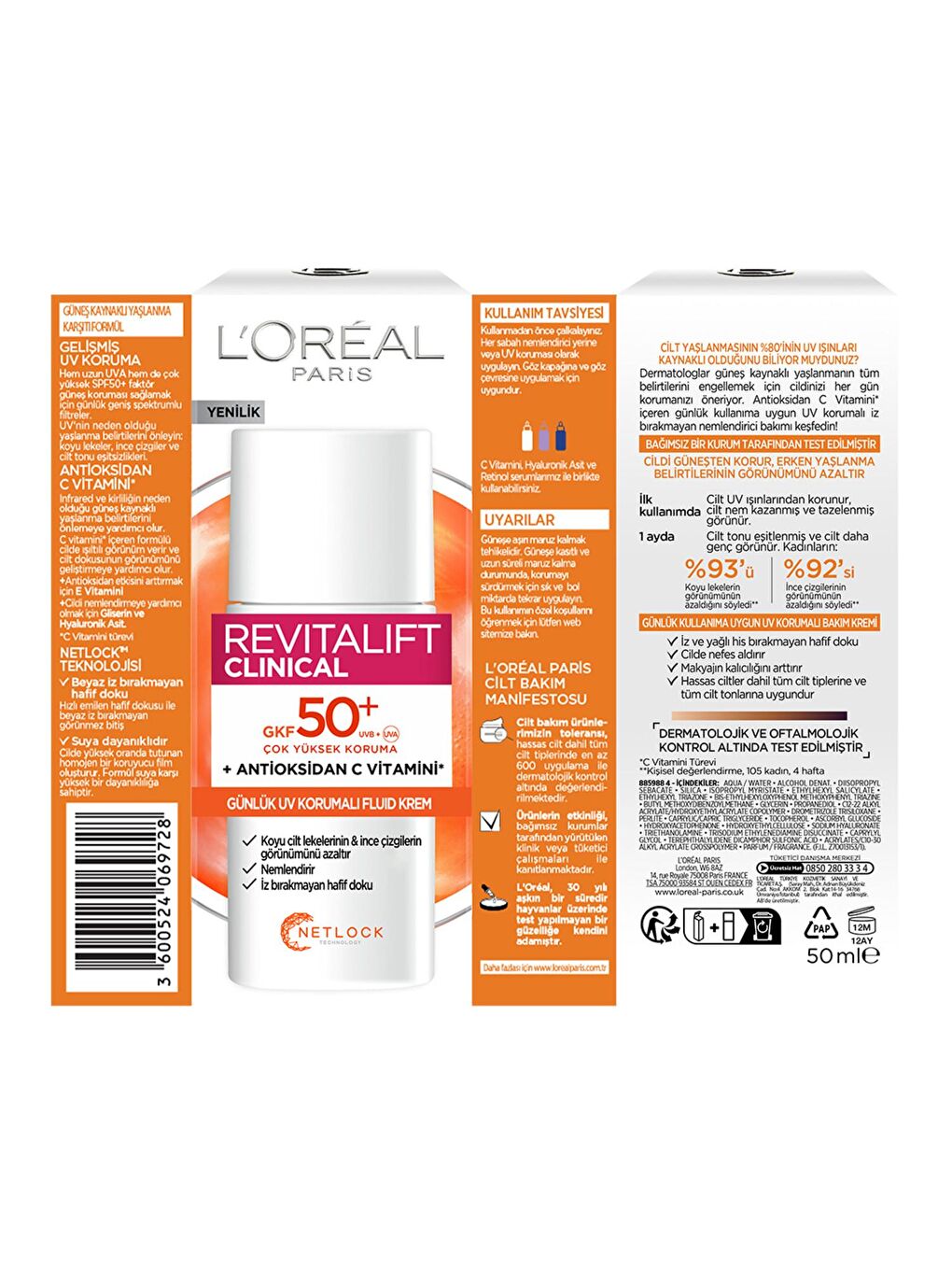 L'Oreal Paris Siyah Revitalift Clinical SPF 50+ Günlük Yüz Güneş Kremi 50 ml - 1