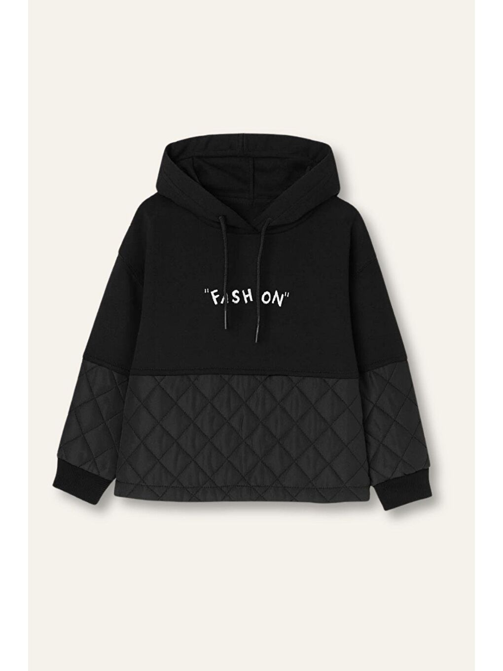 Kız Çocuk Nakış Detaylı Kapitoneli Sweatshirt - Siyah-1