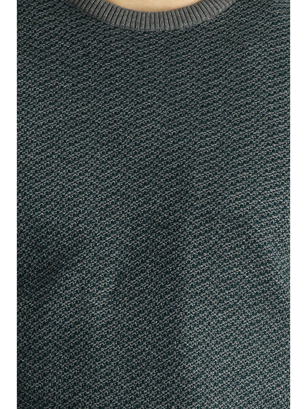 Gri Bisiklet Yaka Slim Fit Dar Kesim Desenli Triko Kazak-4