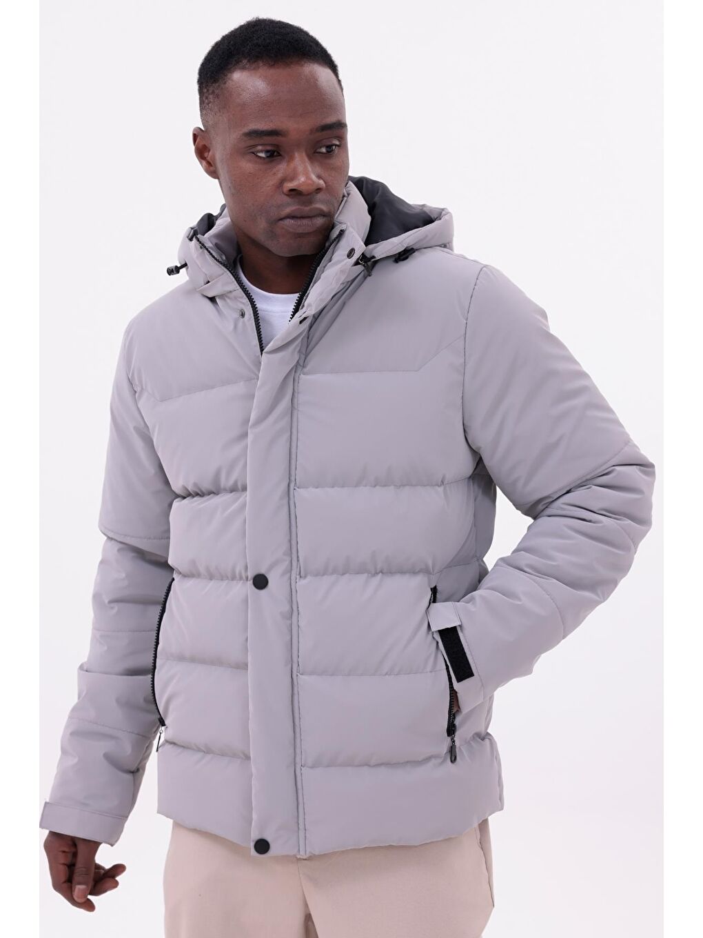 Bej Erkek Kışlık Nova Kumaş Su Geçirmez İç Cepli Çıkarılabilir Kapüşonlu Şişme Mont-2