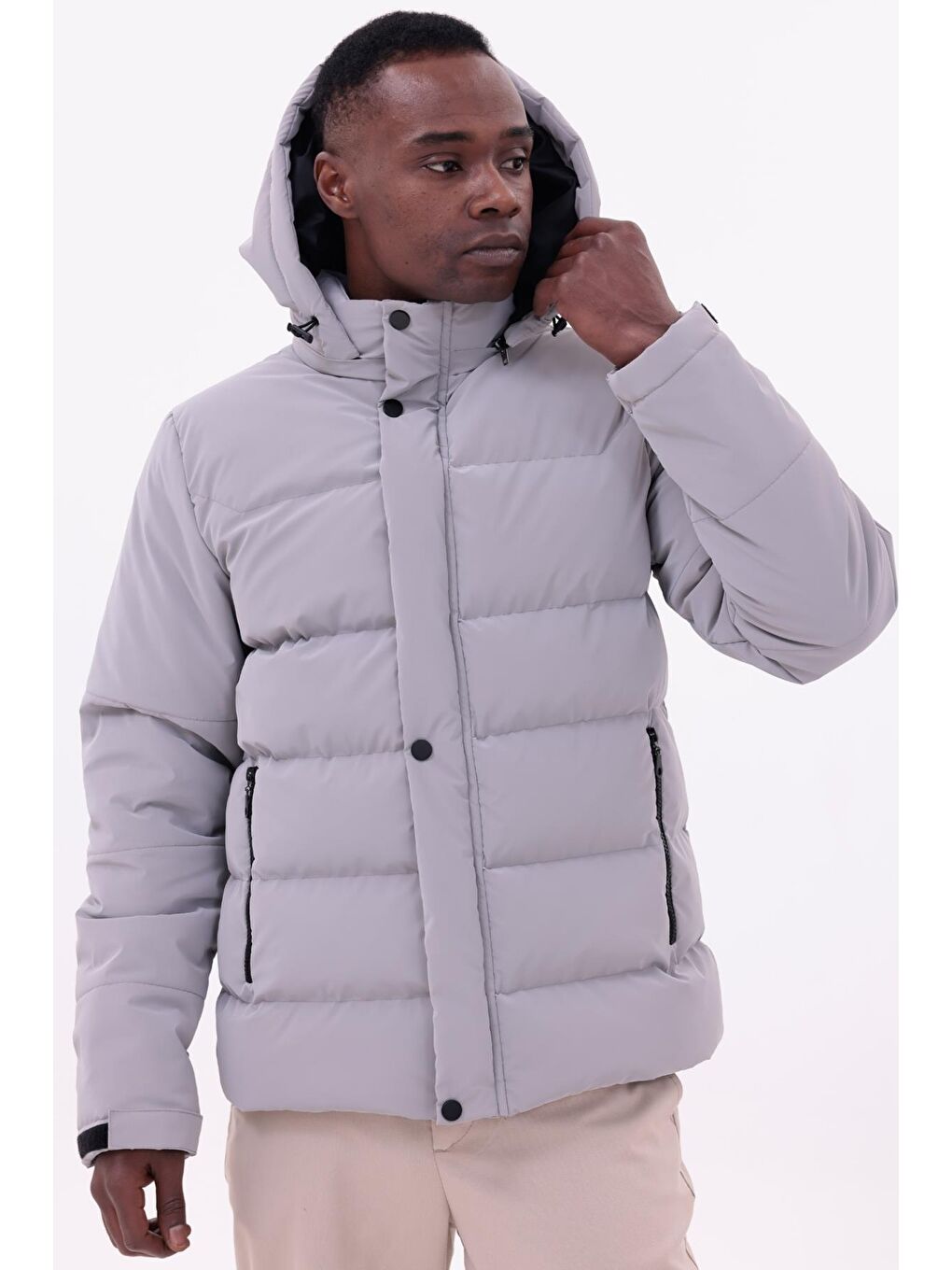 Bej Erkek Kışlık Nova Kumaş Su Geçirmez İç Cepli Çıkarılabilir Kapüşonlu Şişme Mont-3