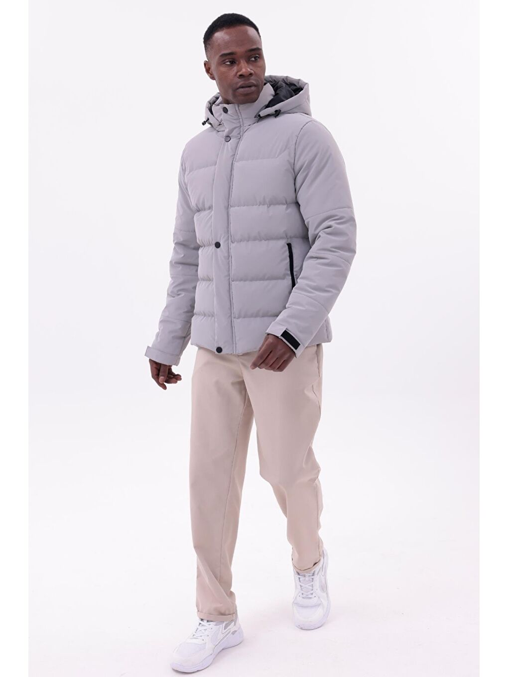 Bej Erkek Kışlık Nova Kumaş Su Geçirmez İç Cepli Çıkarılabilir Kapüşonlu Şişme Mont-4