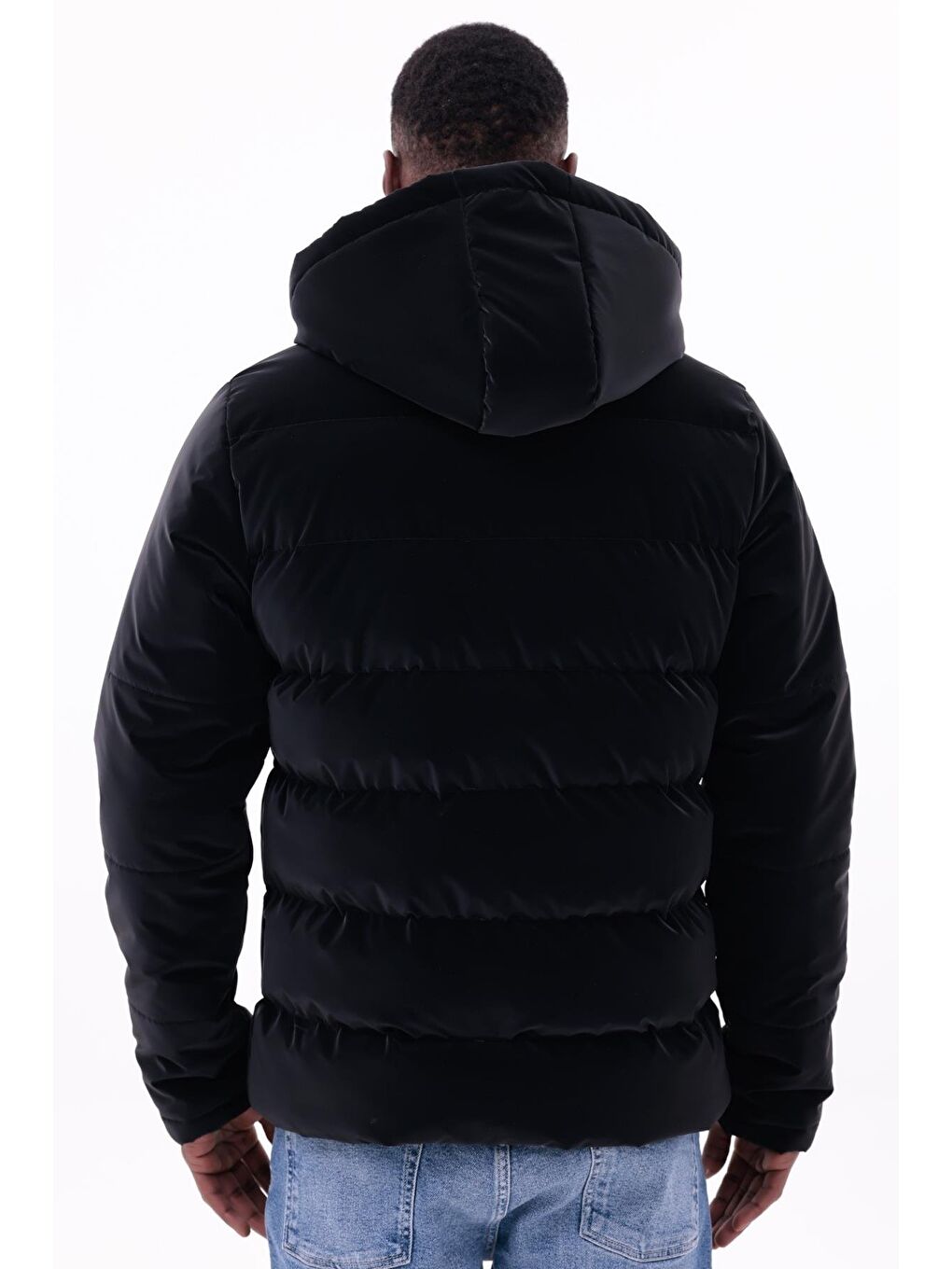 Siyah Erkek Kışlık Nova Kumaş Su Geçirmez İç Cepli Çıkarılabilir Kapüşonlu Şişme Mont-7