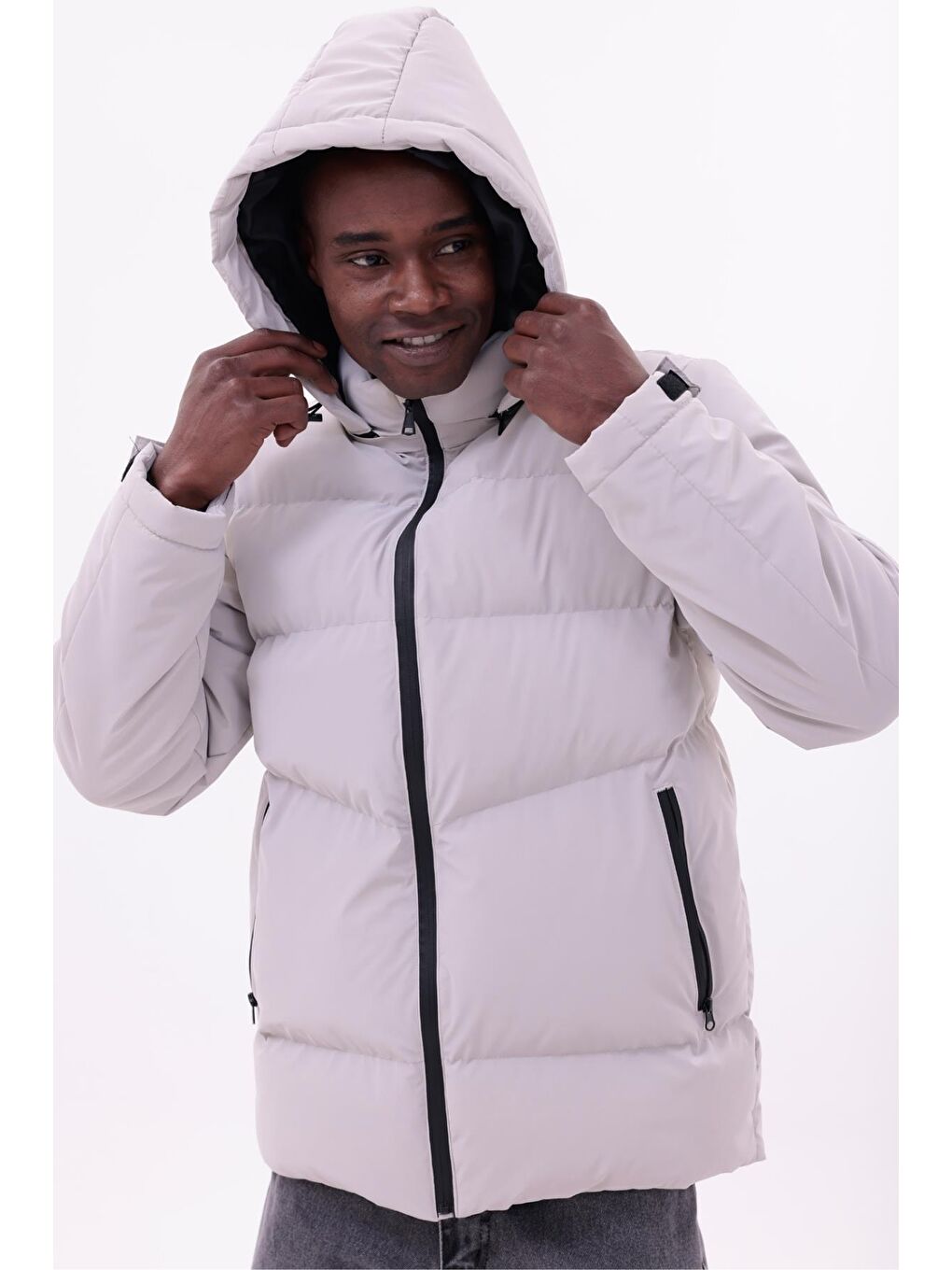 Bej Erkek Kışlık Nova Kumaş Su Geçirmez İç Cepli Çıkarılabilir Kapüşonlu Mont-4