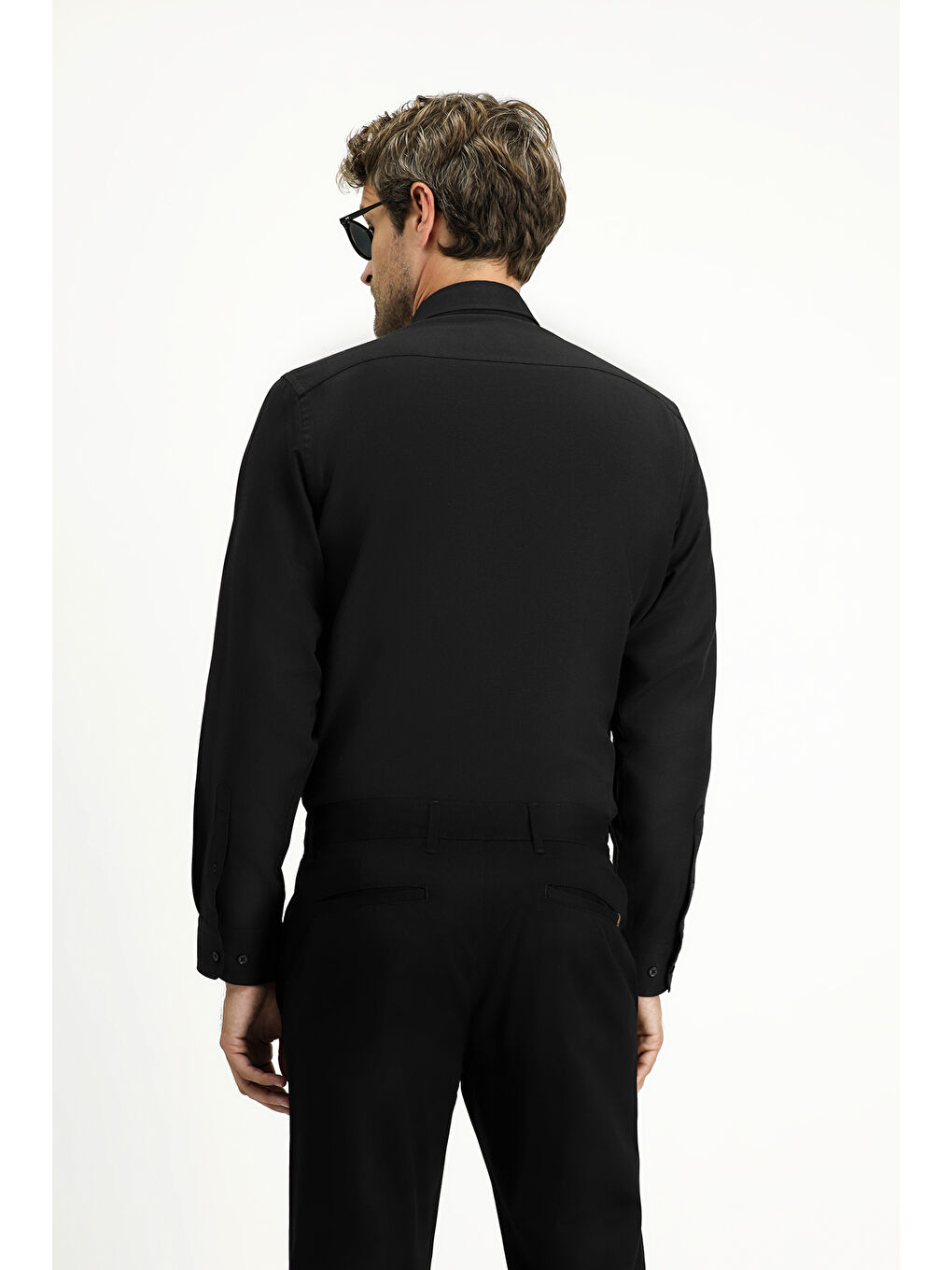 Siyah Uzun Kol Regular Fit Düğmeli Yaka Oxford Pamuklu Kolay Ütülenebilir Büyük Beden Gömlek-3