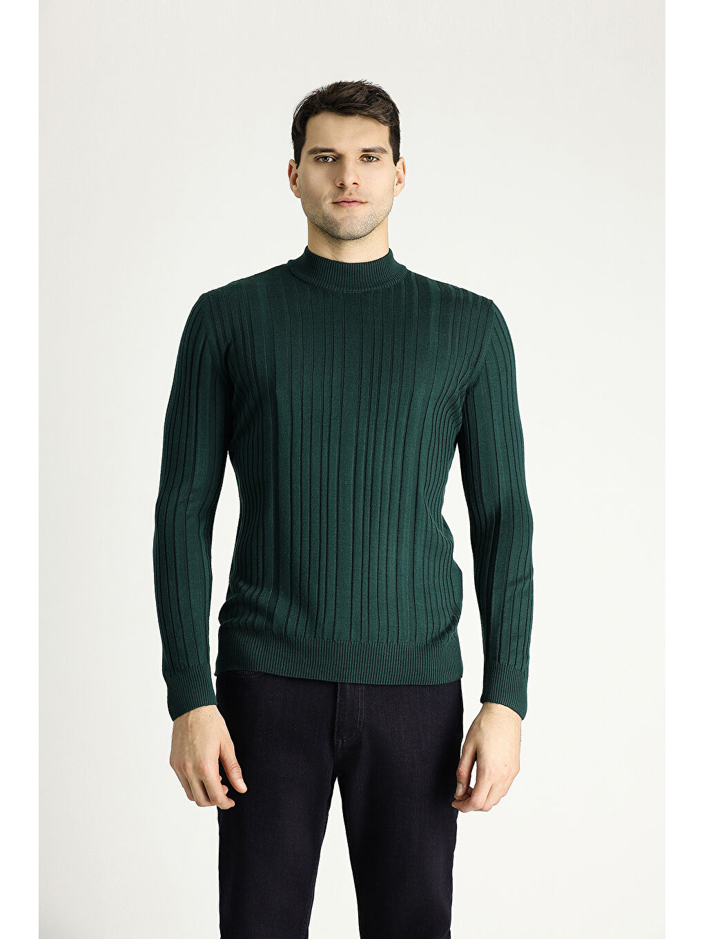 Petrol Bato Yaka Slim Fit Dar Kesim Desenli Triko Kazak-2