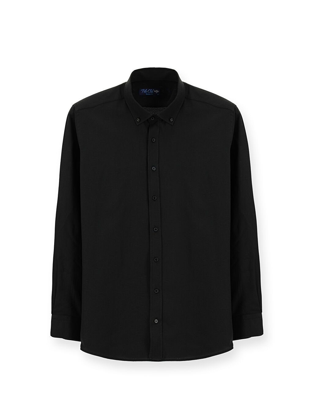 Siyah Uzun Kol Regular Fit Düğmeli Yaka Oxford Pamuklu Kolay Ütülenebilir Büyük Beden Gömlek-4