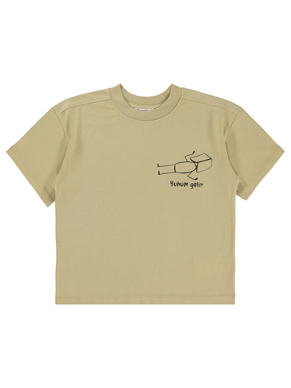 Ekru Mivil Oversize Çocuk Tişört 6-9 Yaş Yulaf Sütü
