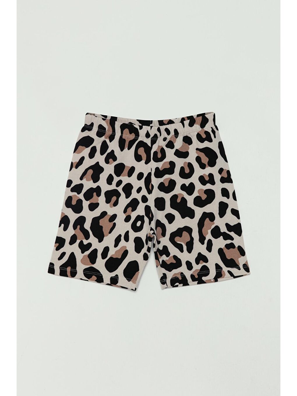 Kahverengi Leopar Desenli Lastikli Kız Çocuk Şort
