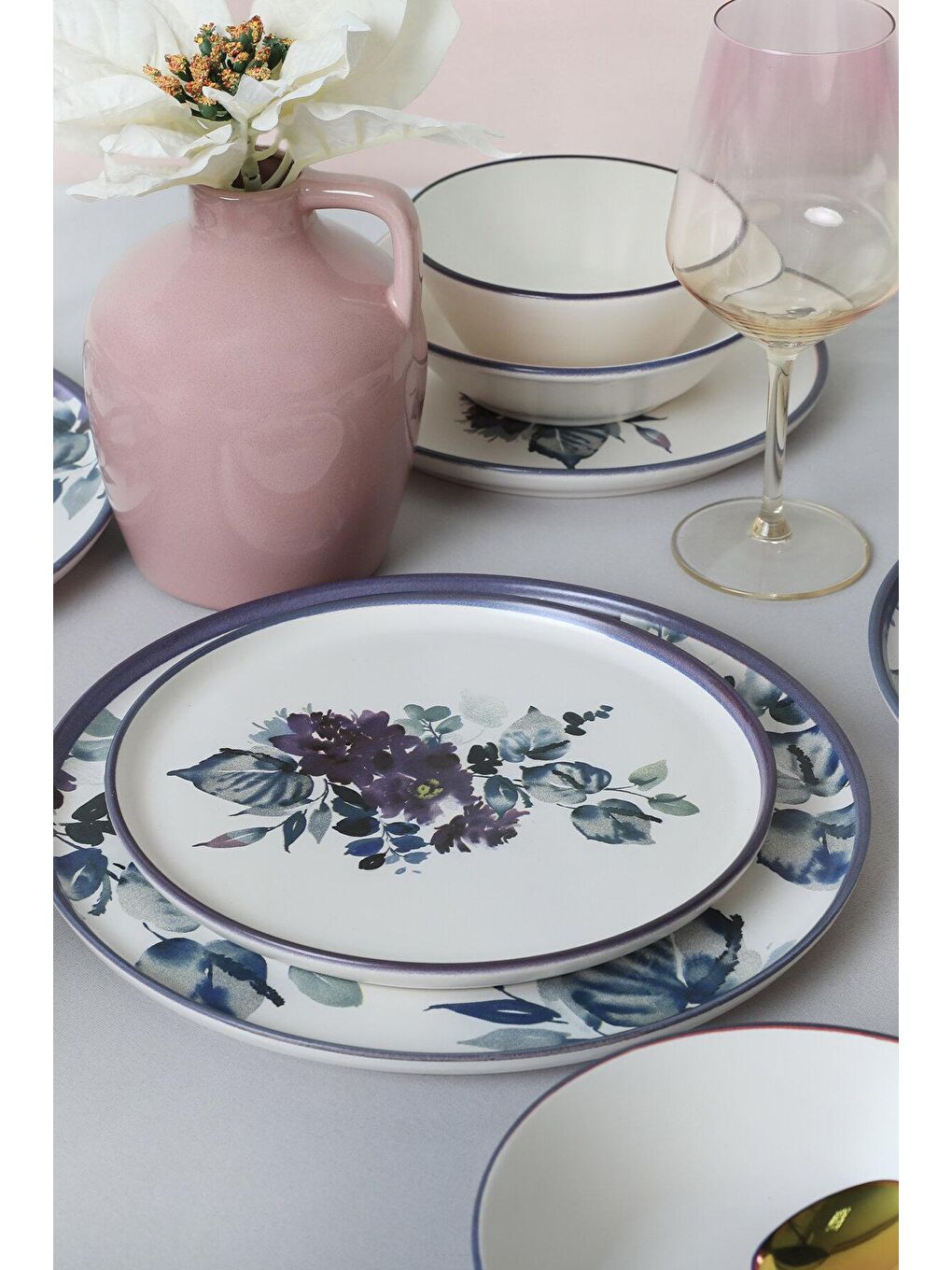 Karışık Purple Flower Yemek Takımı 24 Parça 6 Kişilik-1