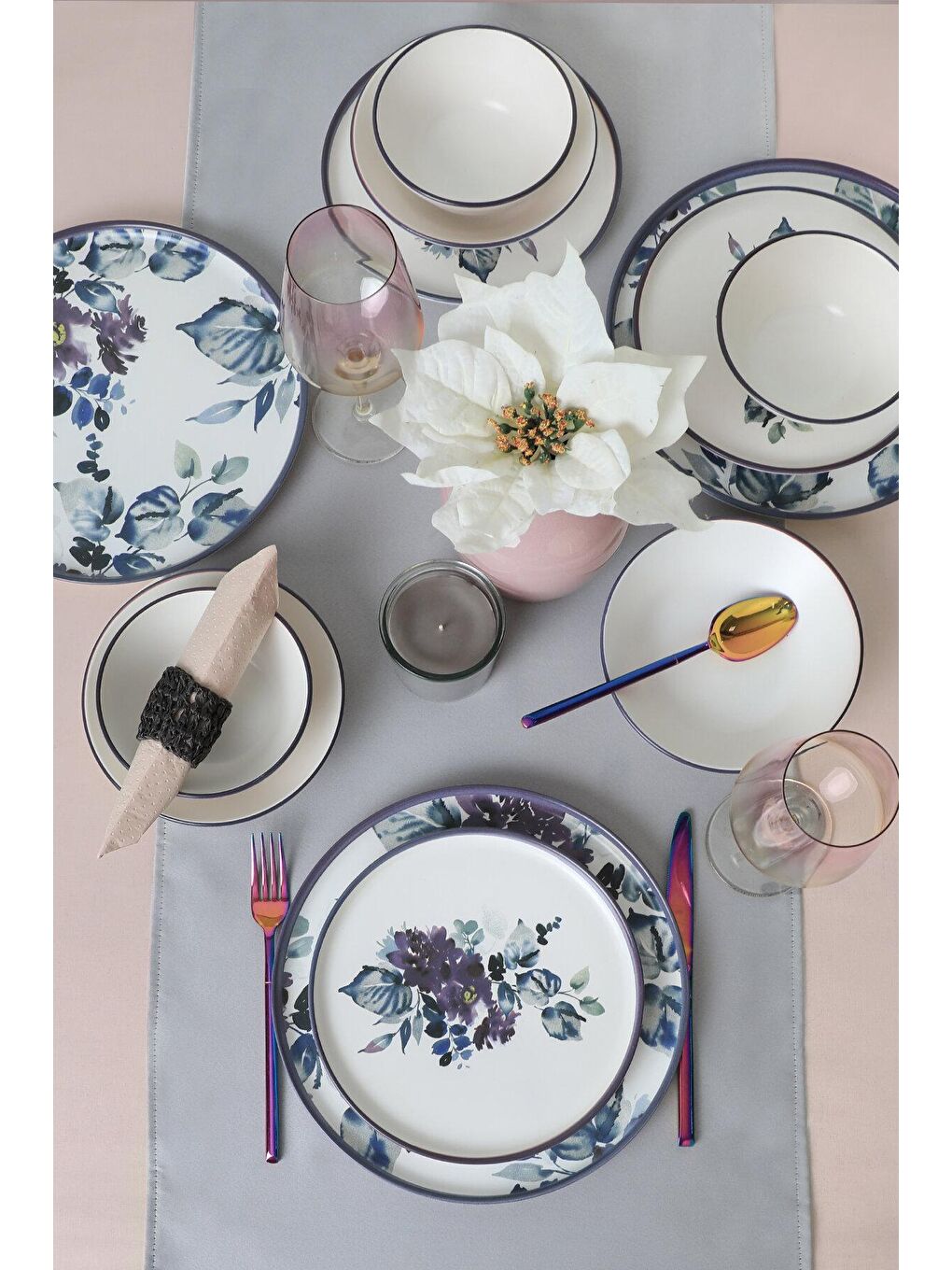 Karışık Purple Flower Yemek Takımı 24 Parça 6 Kişilik-2