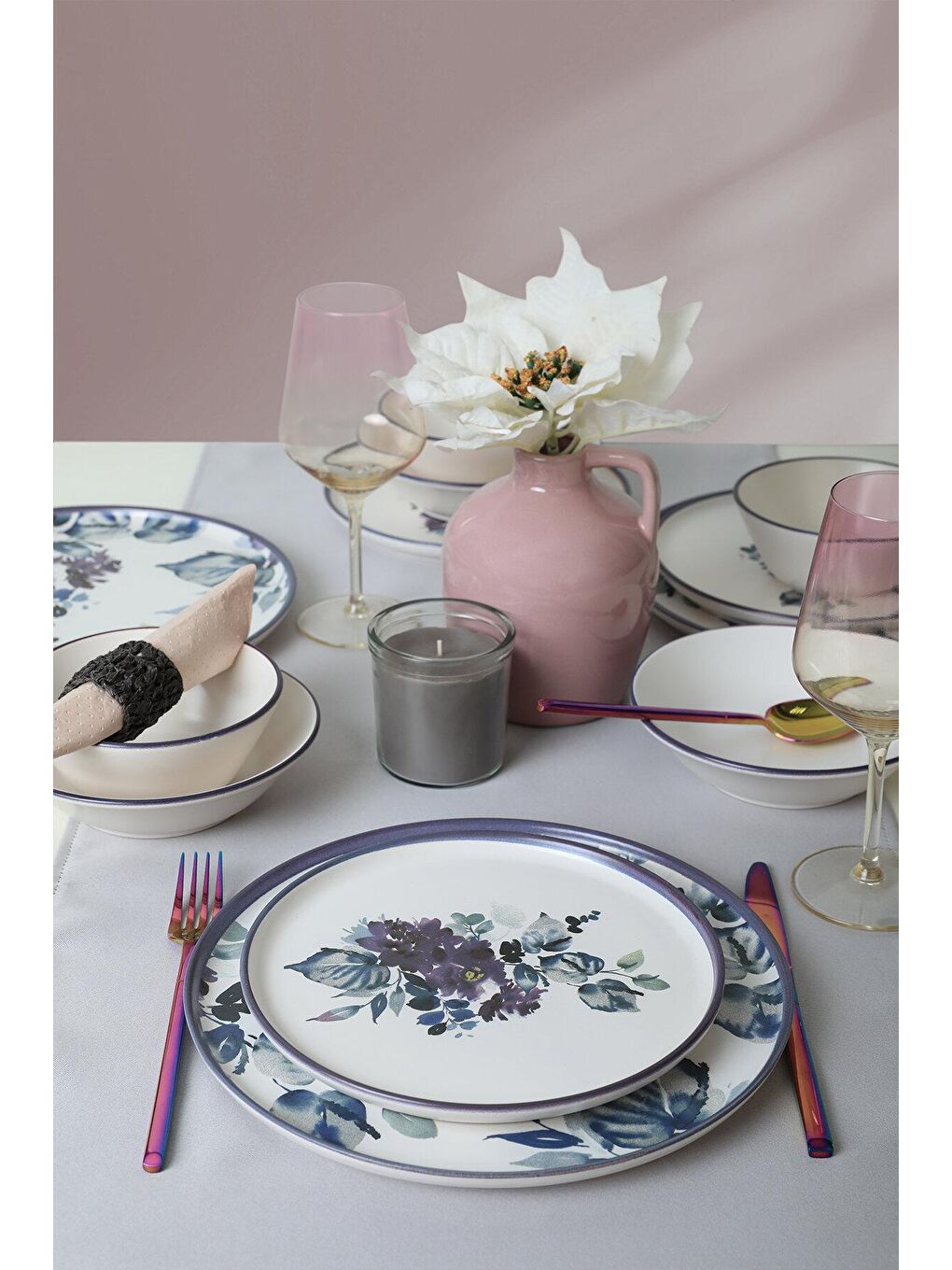 Karışık Purple Flower Yemek Takımı 24 Parça 6 Kişilik-3