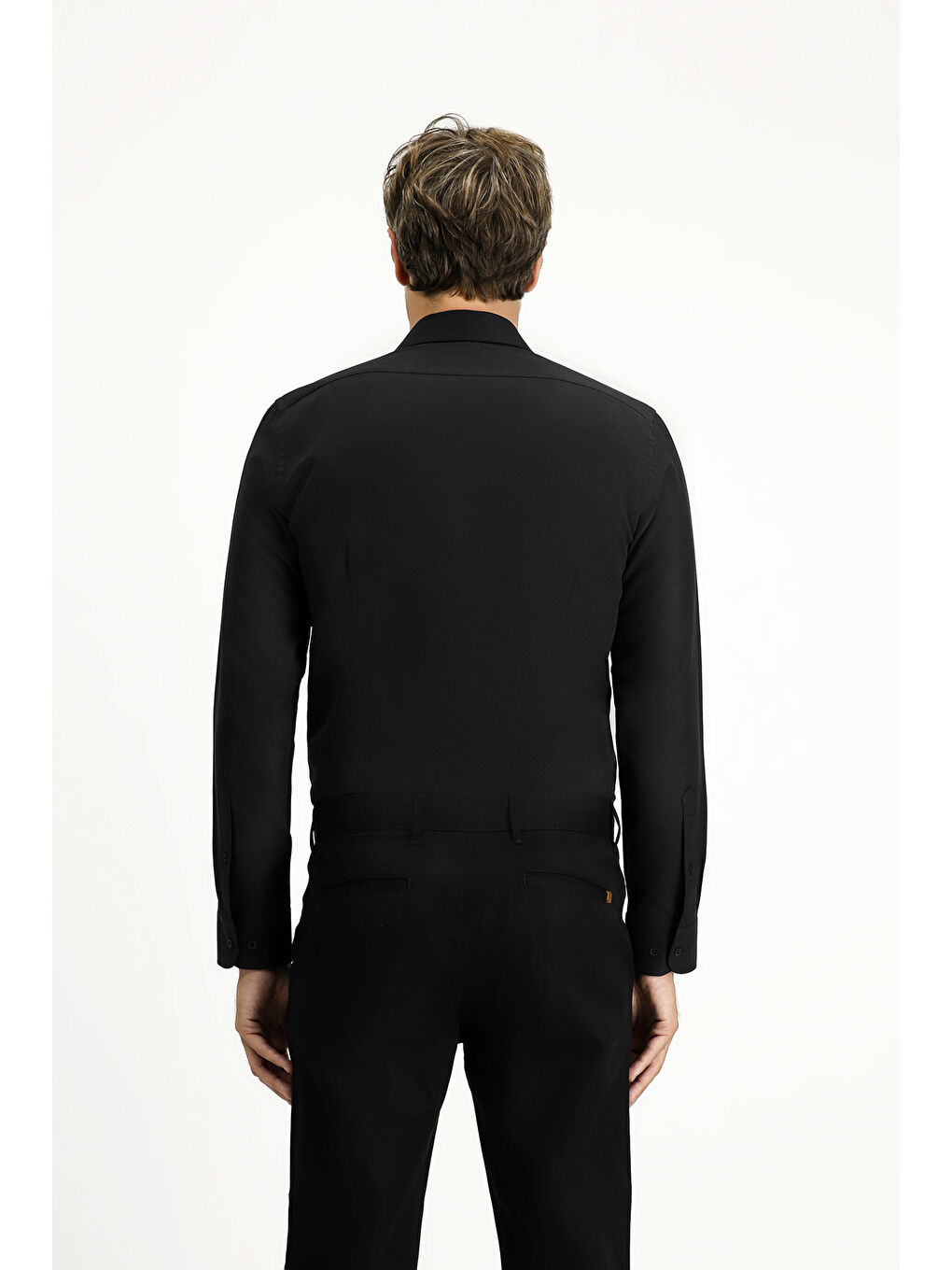 Siyah Uzun Kol Slim Fit Klasik Yaka Oxford Pamuklu Kolay Ütülenebilir Büyük Beden Gömlek-3