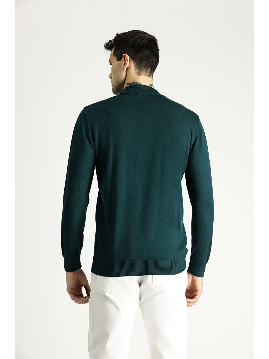 Petrol Bato Yaka Slim Fit Dar Kesim Triko Kazak-3