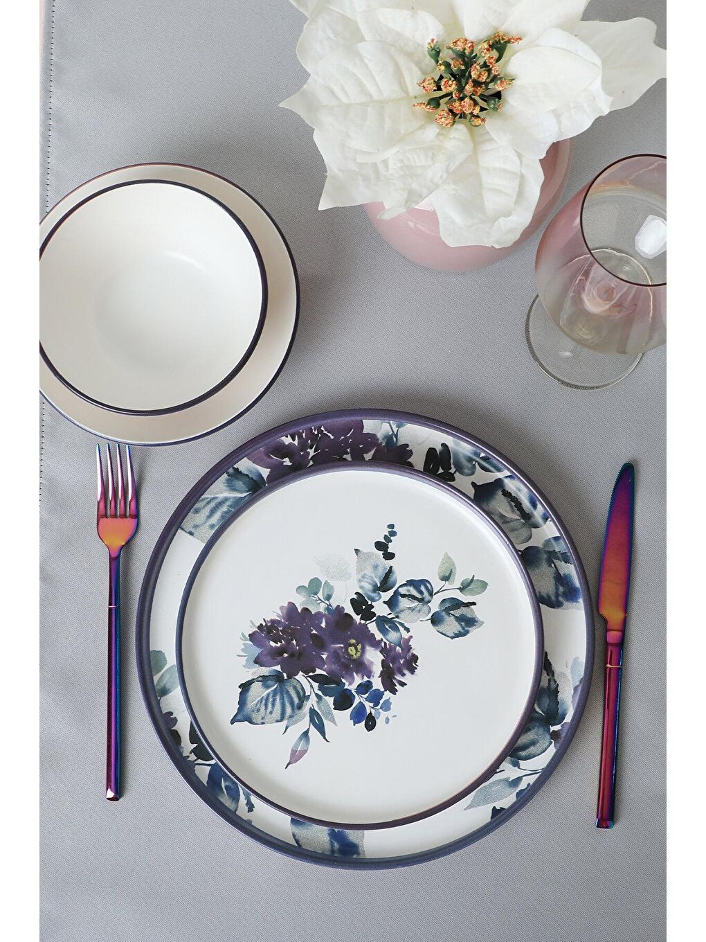 Karışık Purple Flower Yemek Takımı 24 Parça 6 Kişilik-4