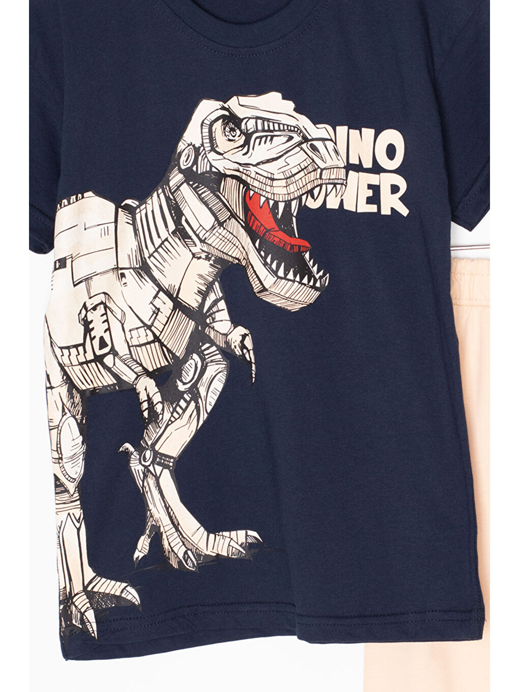 Lacivert Dino Baskılı Yazılı Erkek Çocuk Şortlu Alt Üst Takım 20618-1