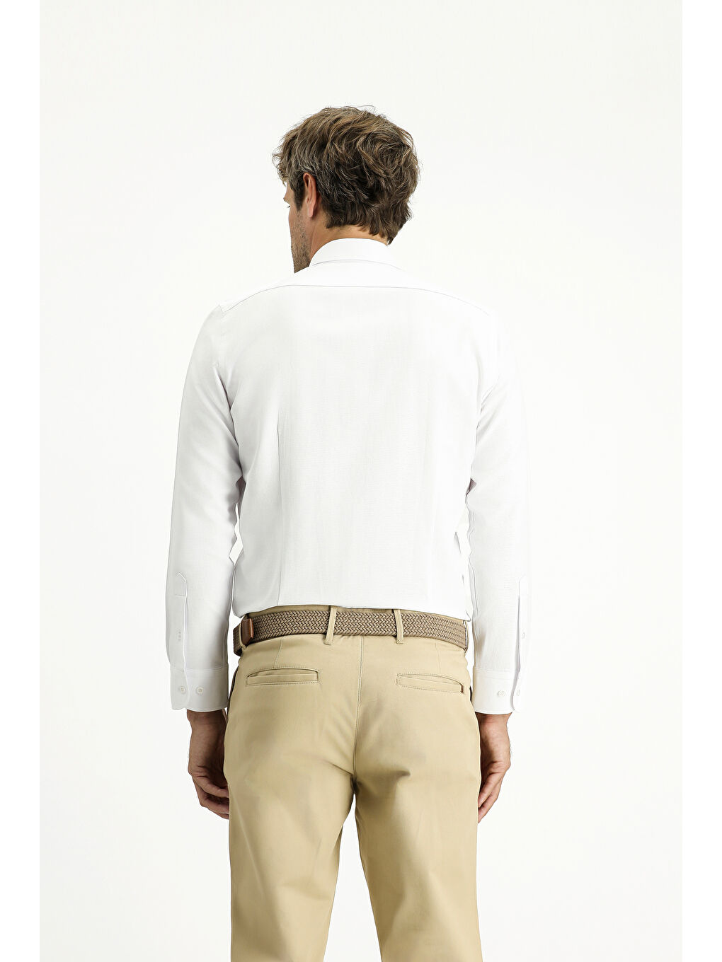 Beyaz Uzun Kol Slim Fit Düğmeli Yaka Oxford Pamuklu Kolay Ütülenebilir Gömlek-3