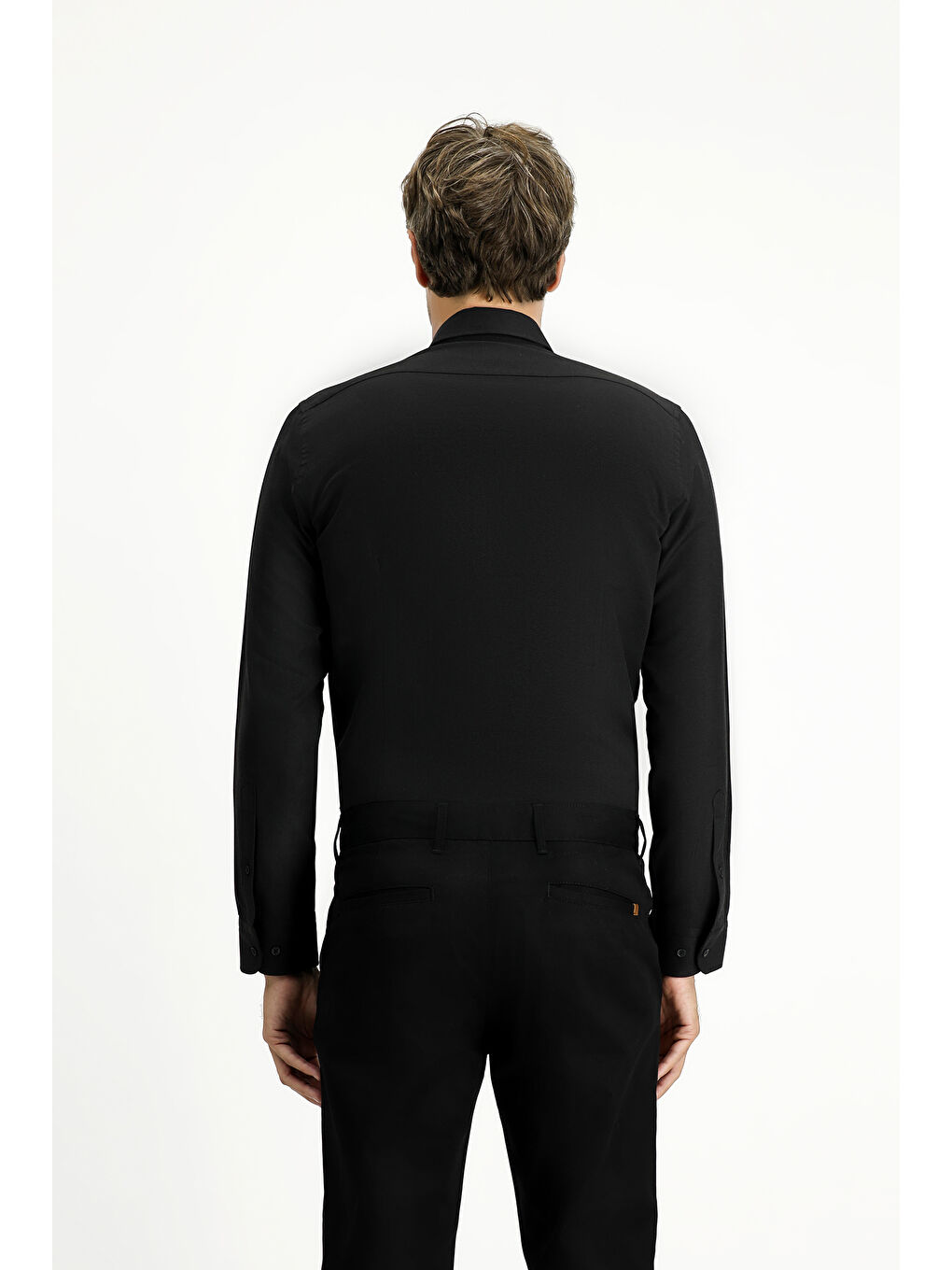 Siyah Uzun Kol Slim Fit Düğmeli Yaka Oxford Pamuklu Kolay Ütülenebilir Büyük Beden Gömlek-3