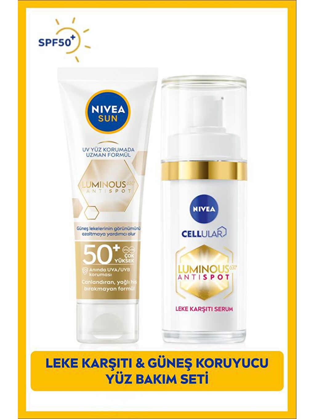 NIVEA Şeffaf Luminous630 Güneş Koruyucu Yüz Kremi 40ml, Leke Karşıtı Cilt Bakım Serumu 30ml, Seyahat Seti Hediye