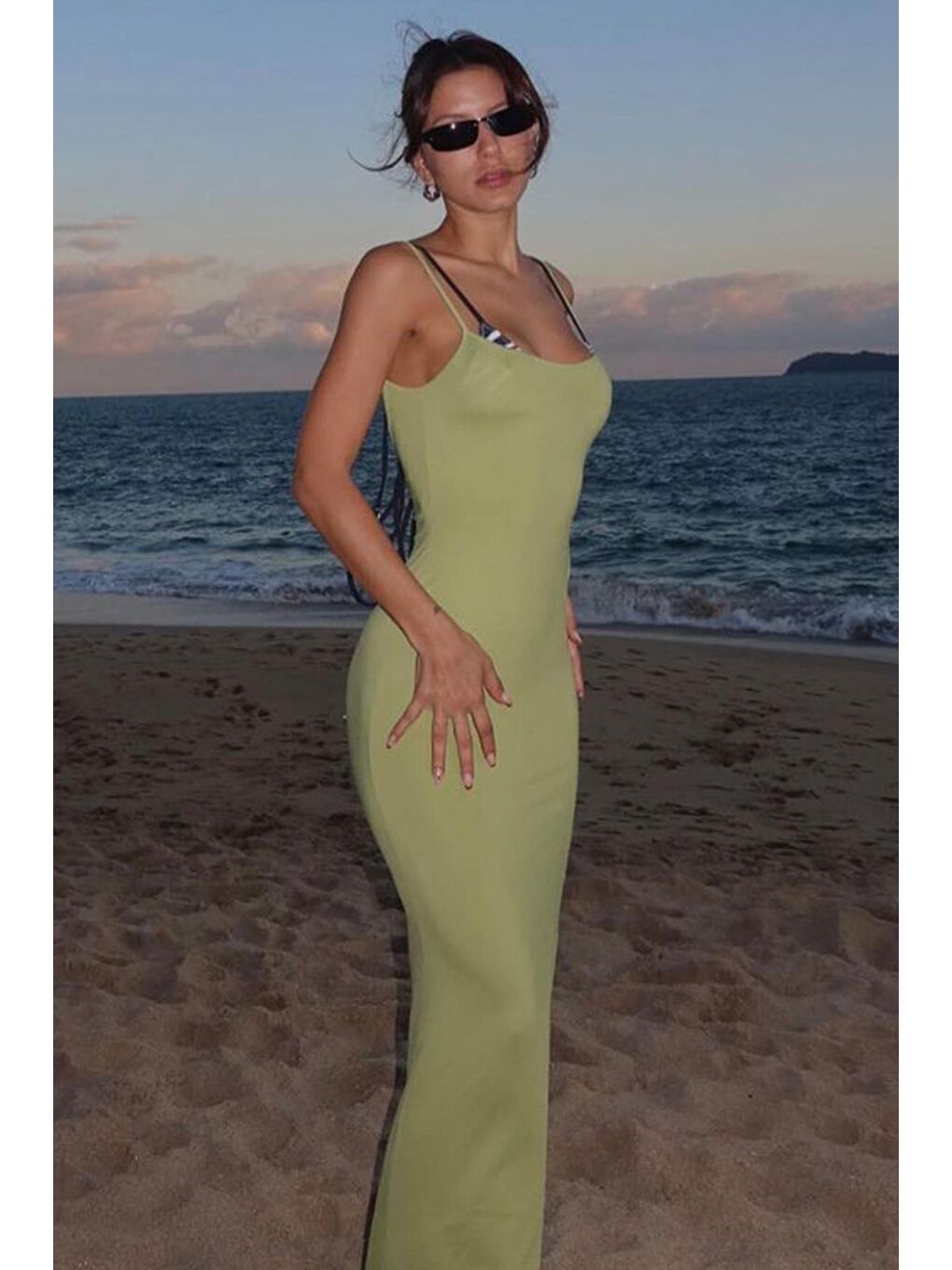 Yeşil Uzun Askılı Basic Elbise Mg1852-7