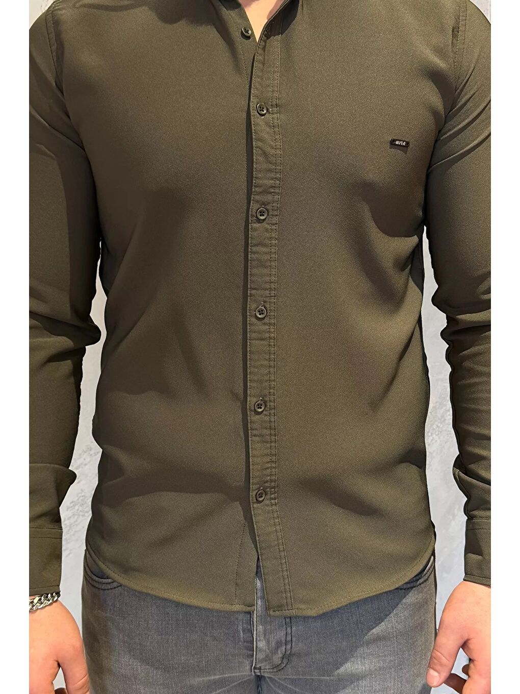 Haki Erkek Basic Gömlek-5