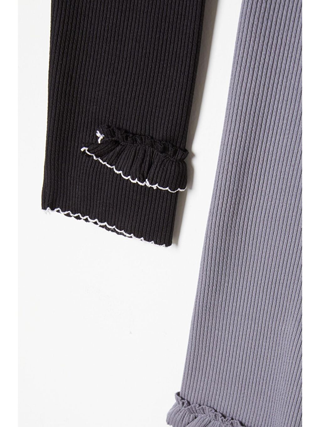 Kız Çocuk Fitilli Fırfırlı 2li Tayt Siyah-Gri 16364-2