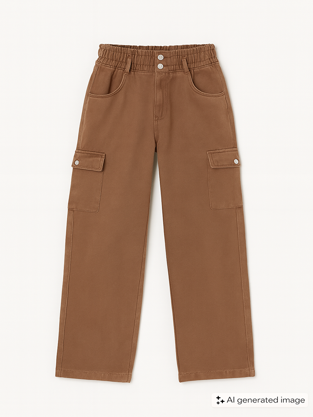 Kahverengi Yüksek Bel Kargo Cep Kız Çocuk Jean Pantolon 20302-1