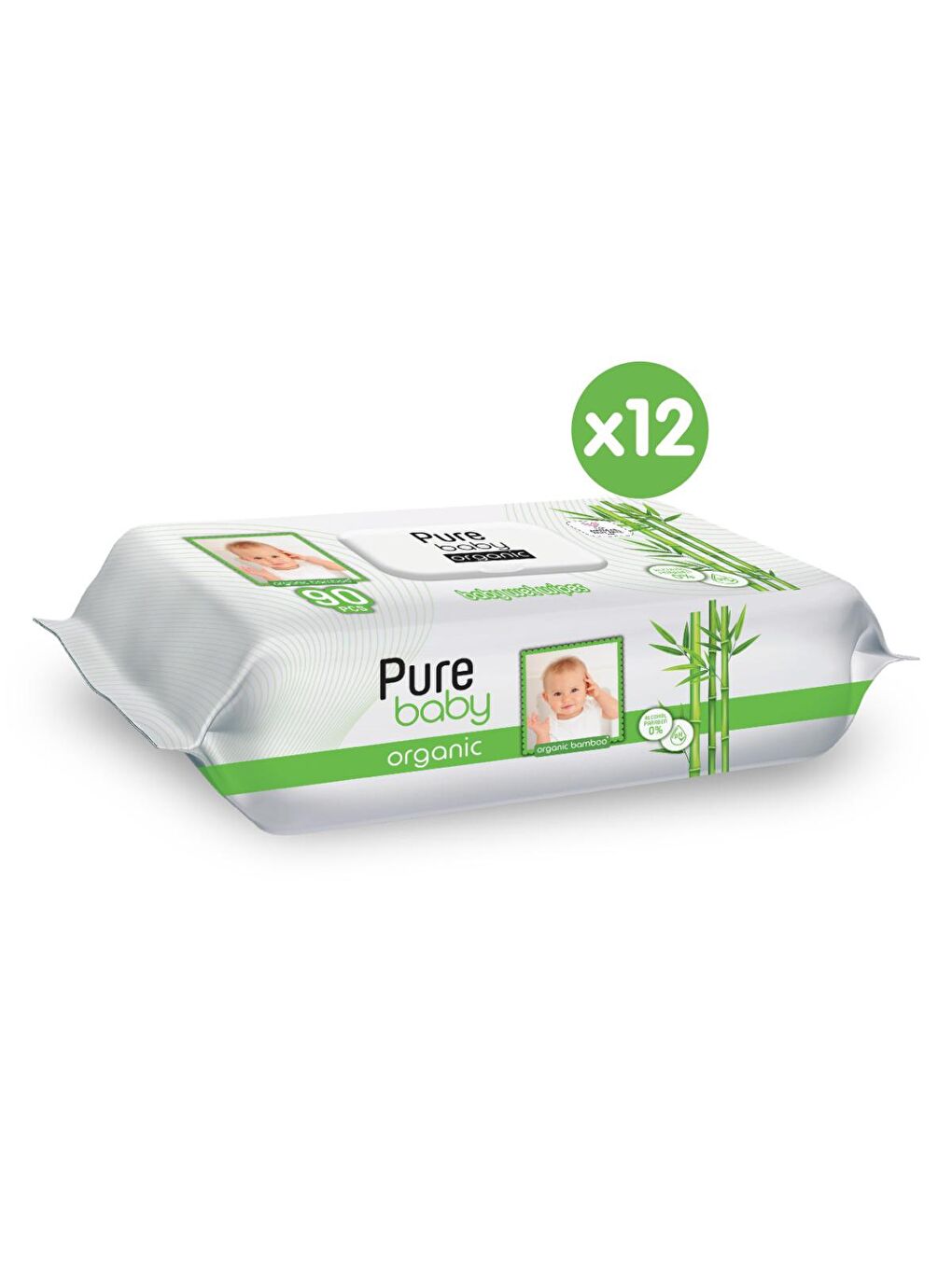 Pure Baby Renksiz Organik Bambu Özlü Islak Havlu 12×90 (1080 Yaprak) - 1