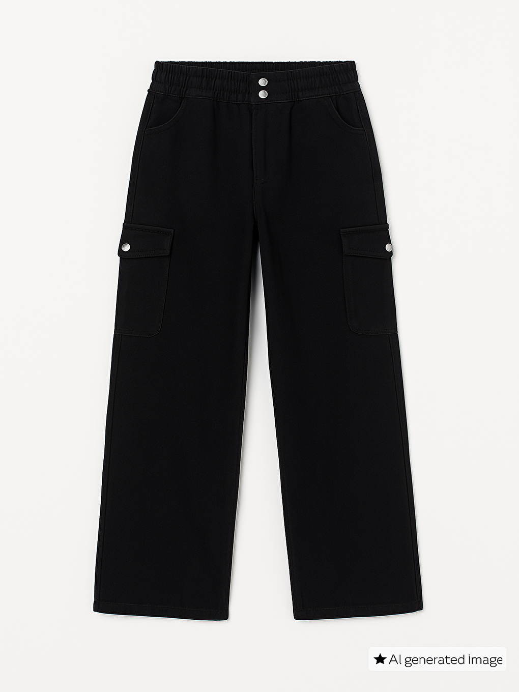 Siyah Yüksek Bel Kargo Cep Kız Çocuk Jean Pantolon 20301-1