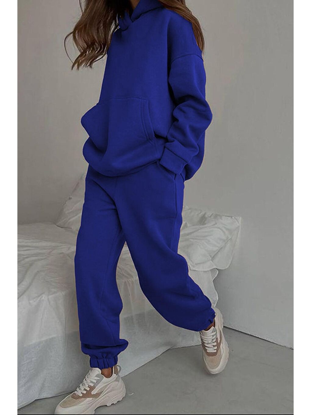 Mavi Saks Kapüşonlu Oversize Kadın Eşofman Takımı Mg1609