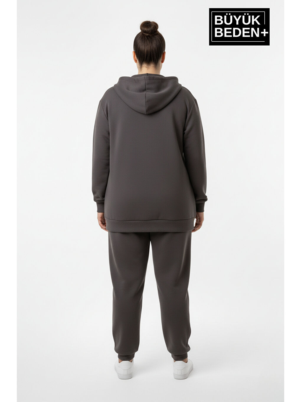 Gri Kadın Büyük Beden Fermuarlı Kapüşonlu New York Baskılı Sweatshirt Hırka SPR26BHR923-2