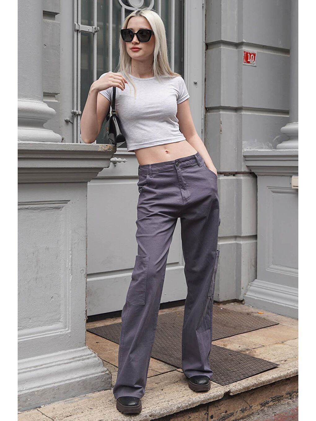 Gri Füme Straight Fit Kargo Pantolon Mg1601-1