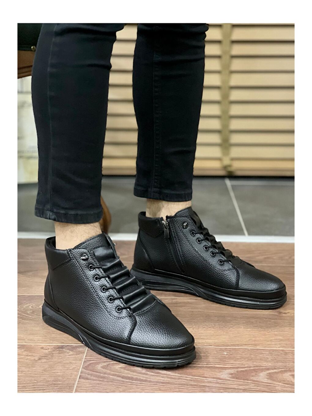 Siyah VİCTR Garantili Erkek Kışlık Bağcıklı Fermuarlı Bot