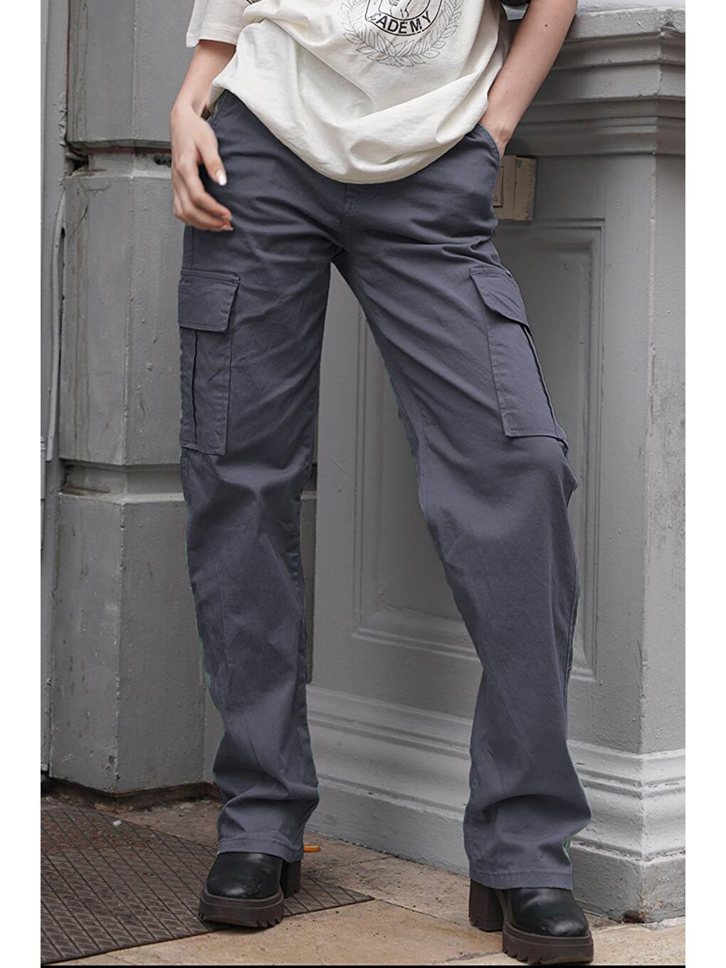 Gri Füme Cep Detaylı Kargo Pantolon Mg1602-2