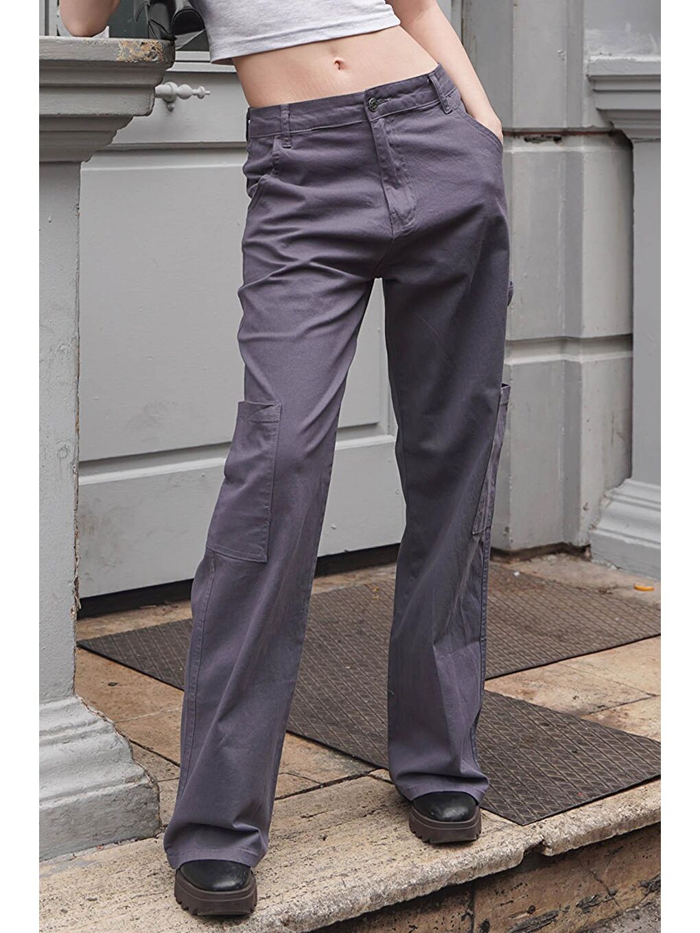 Gri Füme Straight Fit Kargo Pantolon Mg1601-2