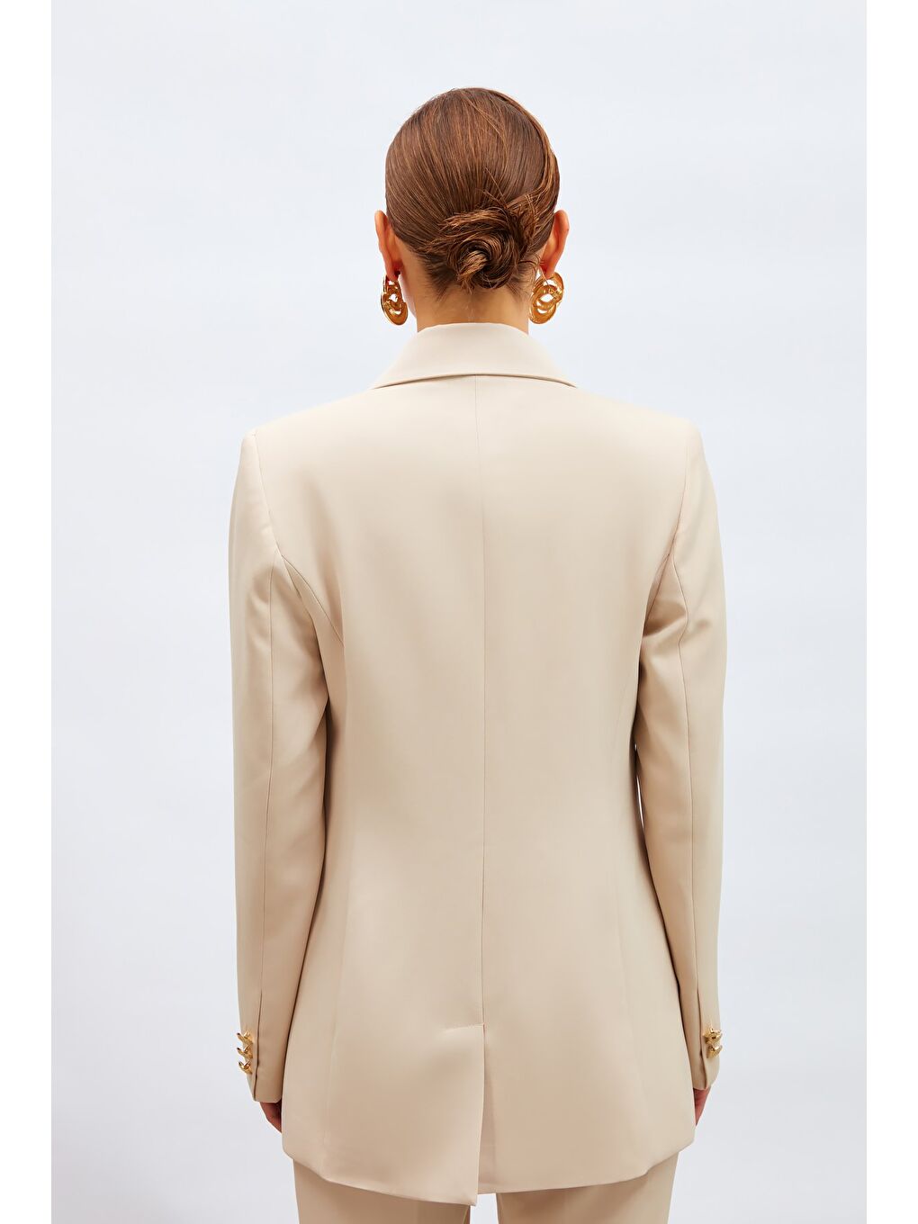 Düğmeli Blazer Ceket - Bej-5