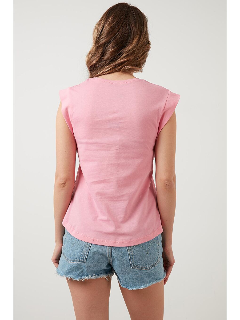 Pembe Pamuklu Bisiklet Yaka Basic T Shirt 5864201-5