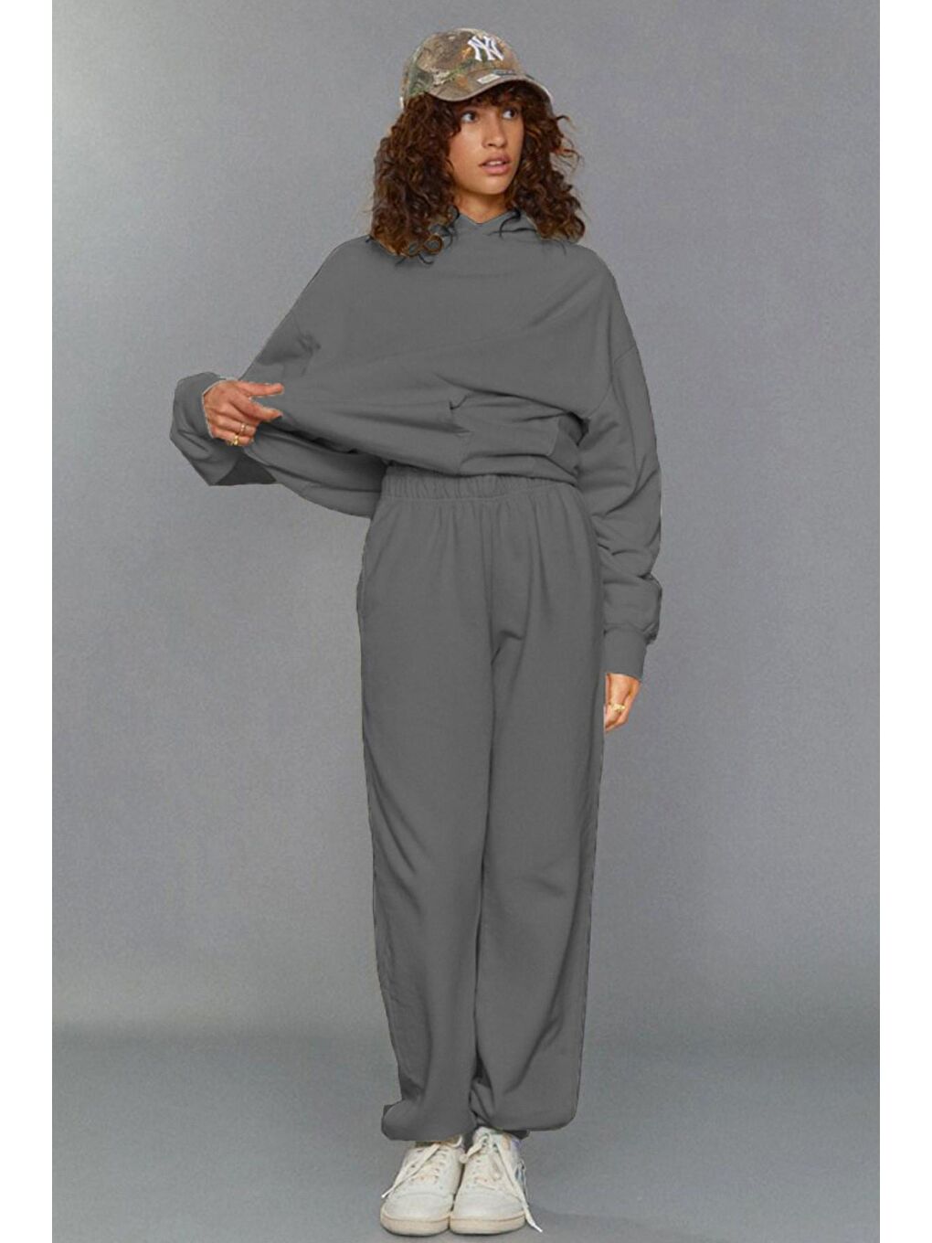 Gri Füme Kapüşonlu Kadın Eşofman Takımı Mg1225-2