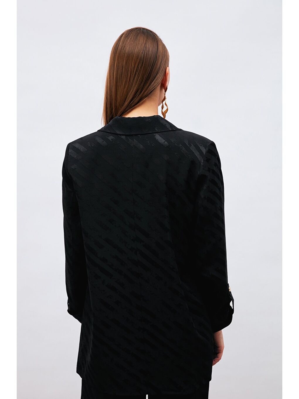 Kol Detaylı Desenli Salaş Ceket - Siyah-4