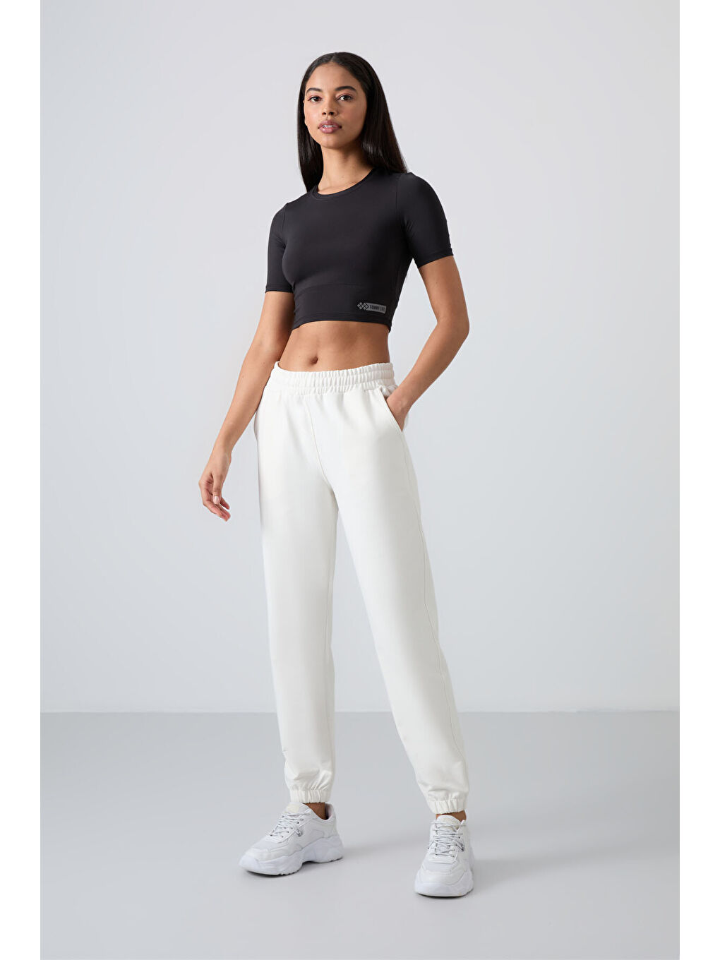 Ekru Cepli Yüksek Bel Rahat Form Lastik Paça Kadın Eşofman Alt - 94583