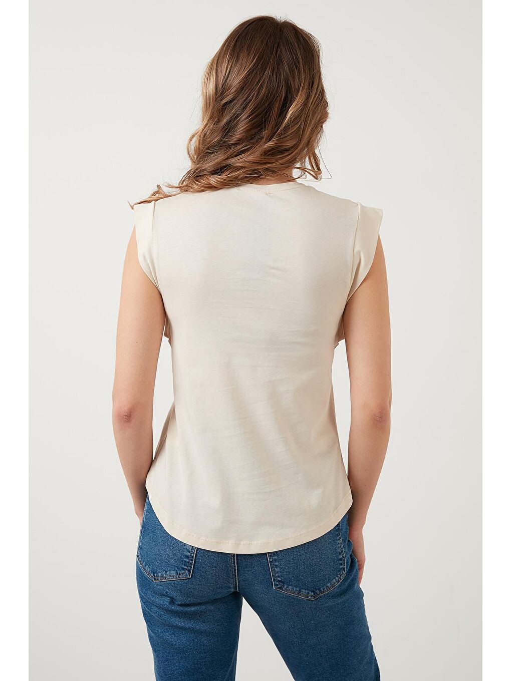 Gri Pamuklu Bisiklet Yaka Kolsuz Basic T Shirt 5864201-5