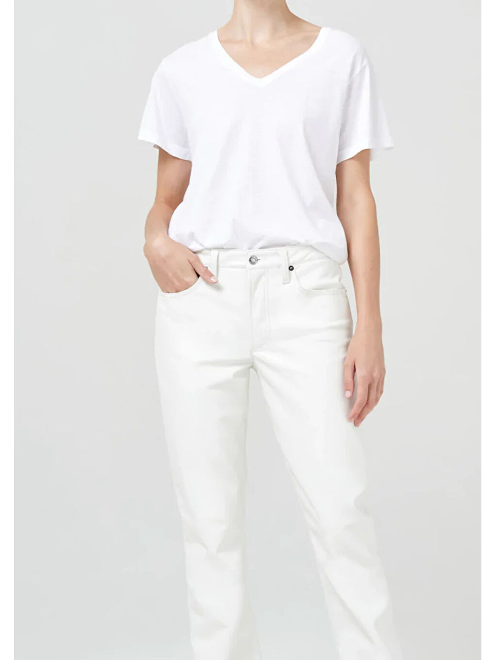 Beyaz Kadın V Yaka Tshirt SPR24TSK40