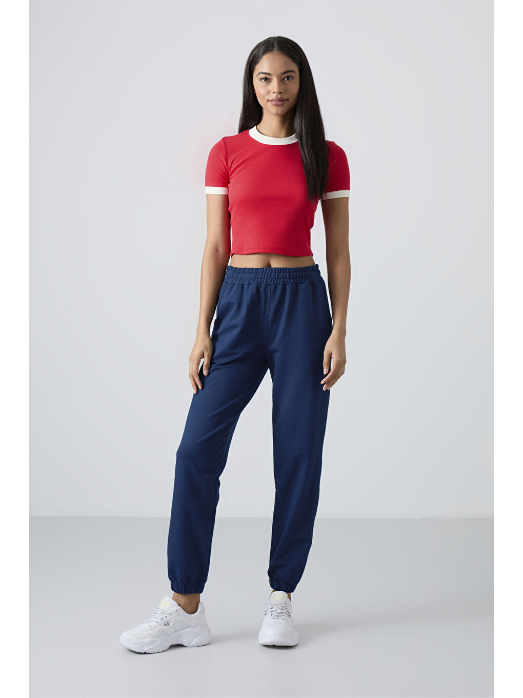 İndigo Cepli Yüksek Bel Rahat Form Lastik Paça Kadın Eşofman Alt - 94583