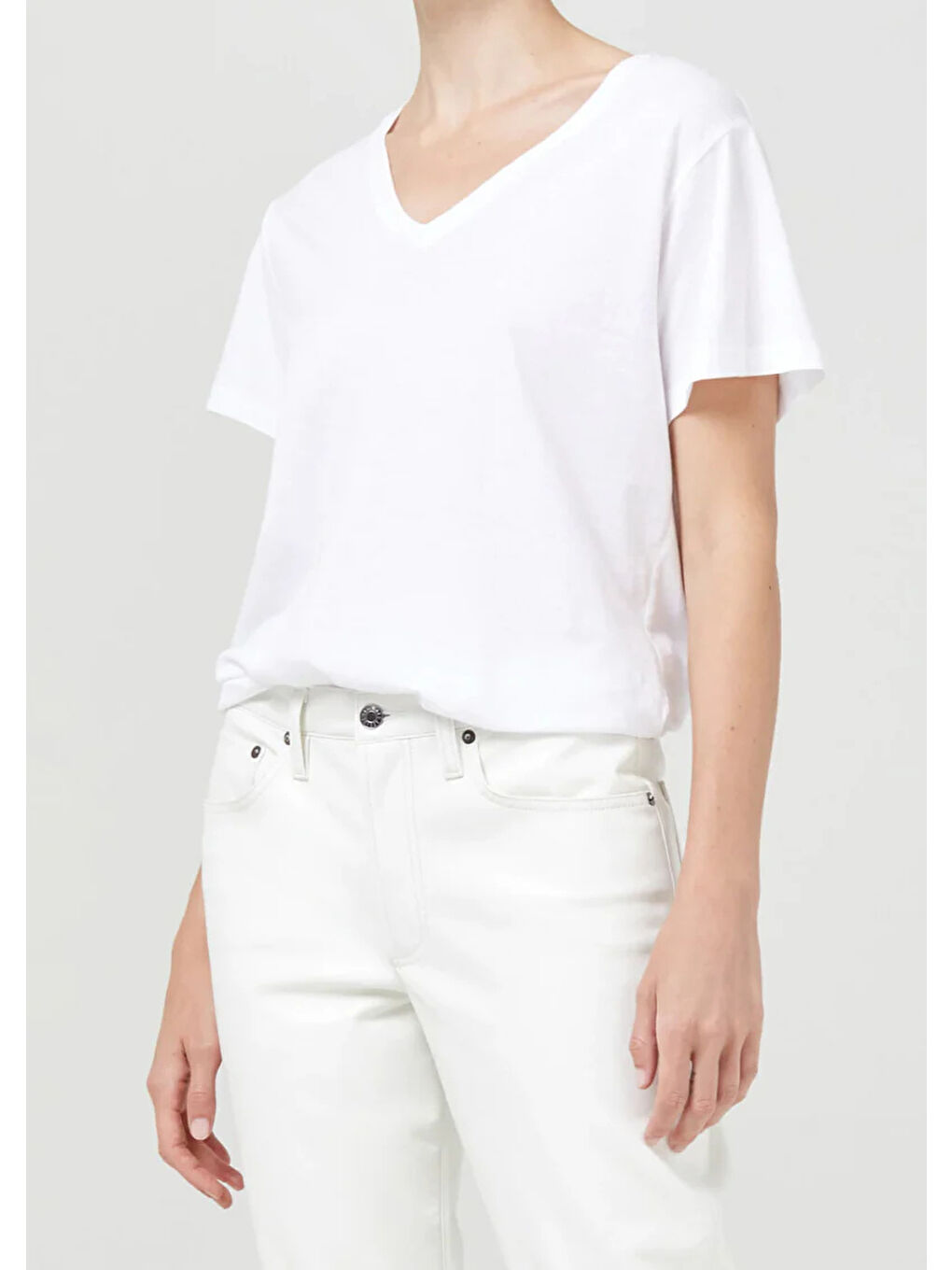 Beyaz Kadın V Yaka Tshirt SPR24TSK40-1